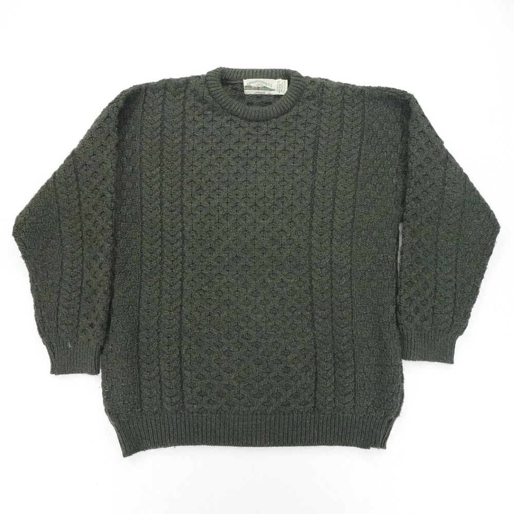 Aran Crafts Sweater Mens XL Green Fisherman Cable Knit Merino Wool